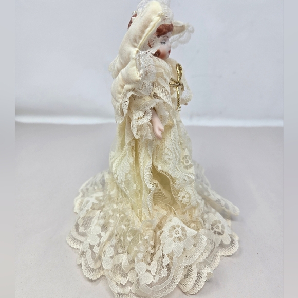 Heavenly Angel Ornament Tree Topper Porcelain Face & Hands, Wings Lace Dress - Picture 4 of 11